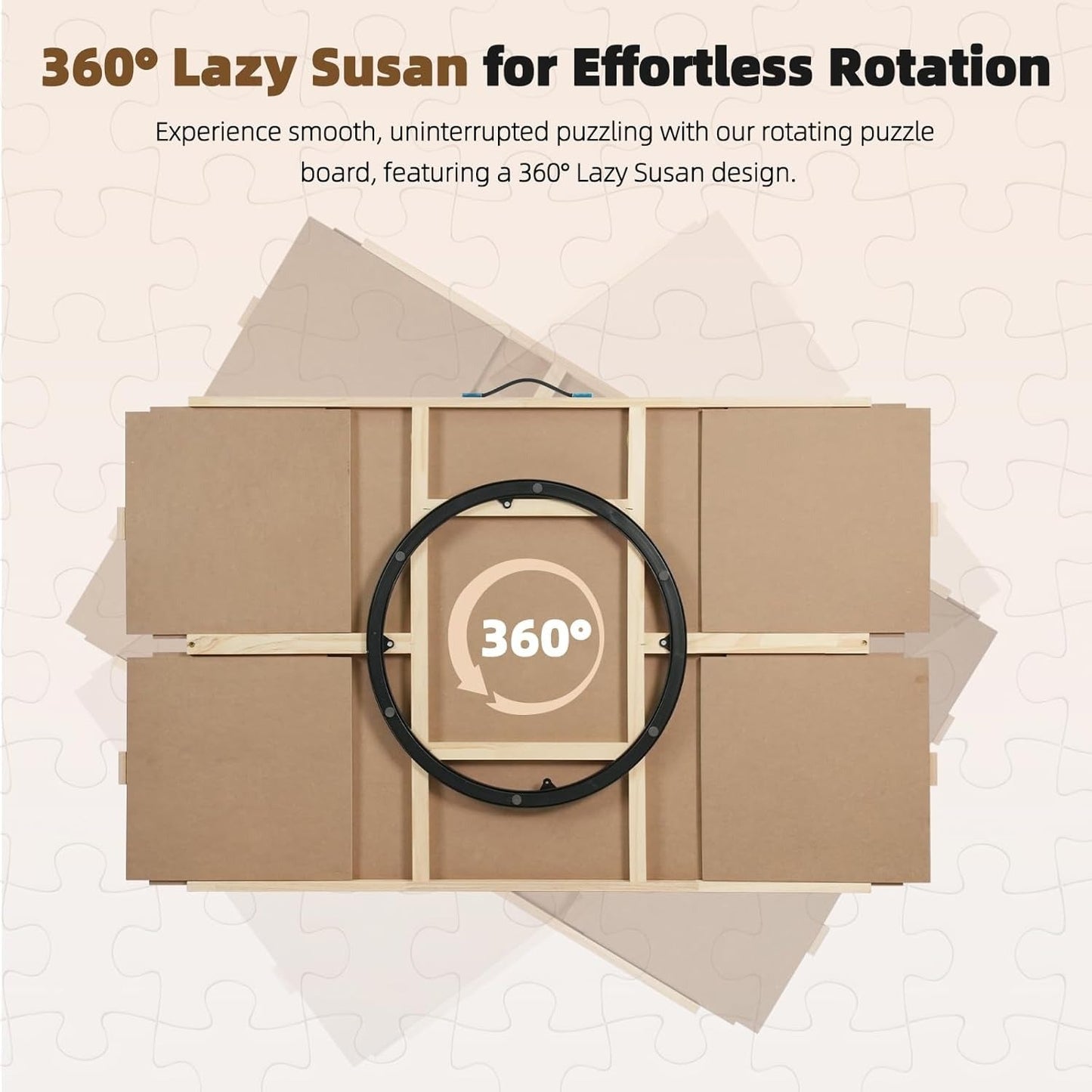 1500-Piece Rotating Jigsaw Puzzle with Drawer and Lid, 25" x 34" Portable Wooden Jigsaw Puzzle Table